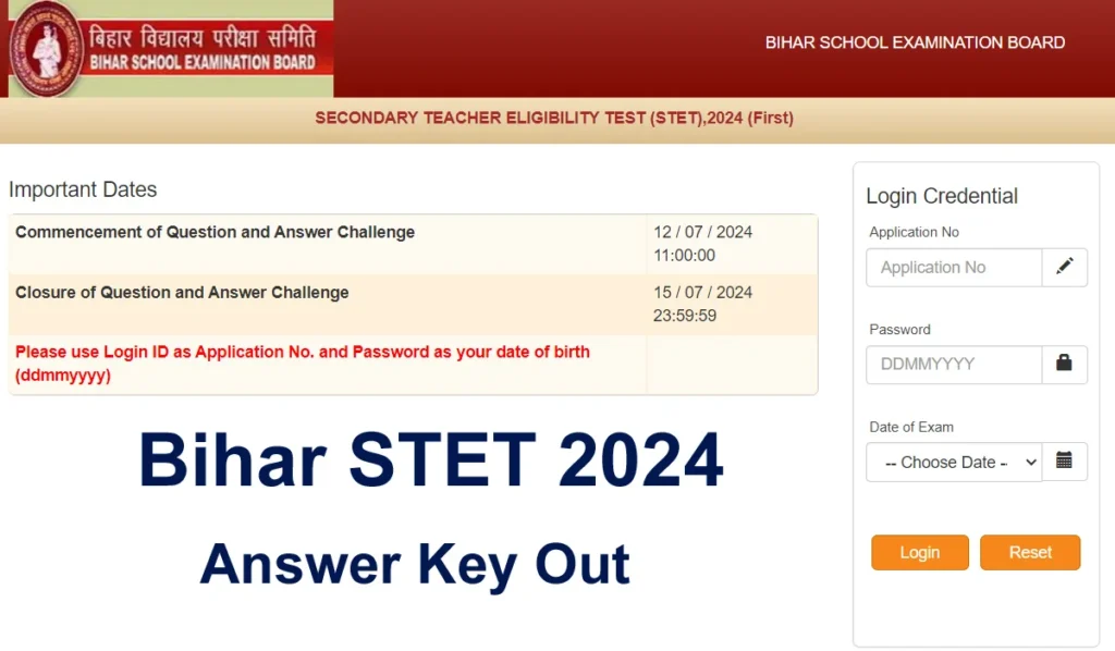 Bihar STET Answer Key 2024 Release